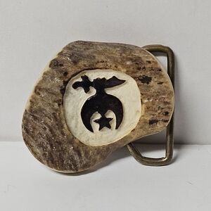 RARE Masonic Shriners Bone Crescent Scimitar Star Emblem Belt Buckle 1980s